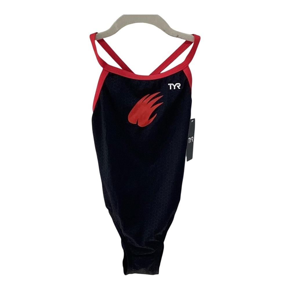 TYR Hexa Diamondfit Swimsuit Womens Size 26 XS Black Red One Piece Performance